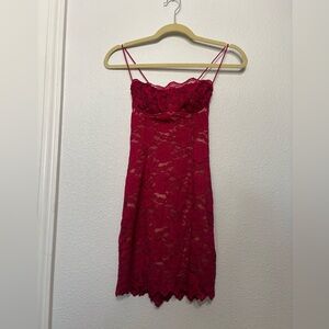 Hello Molly Mini Lace Dress in Mauve Pink